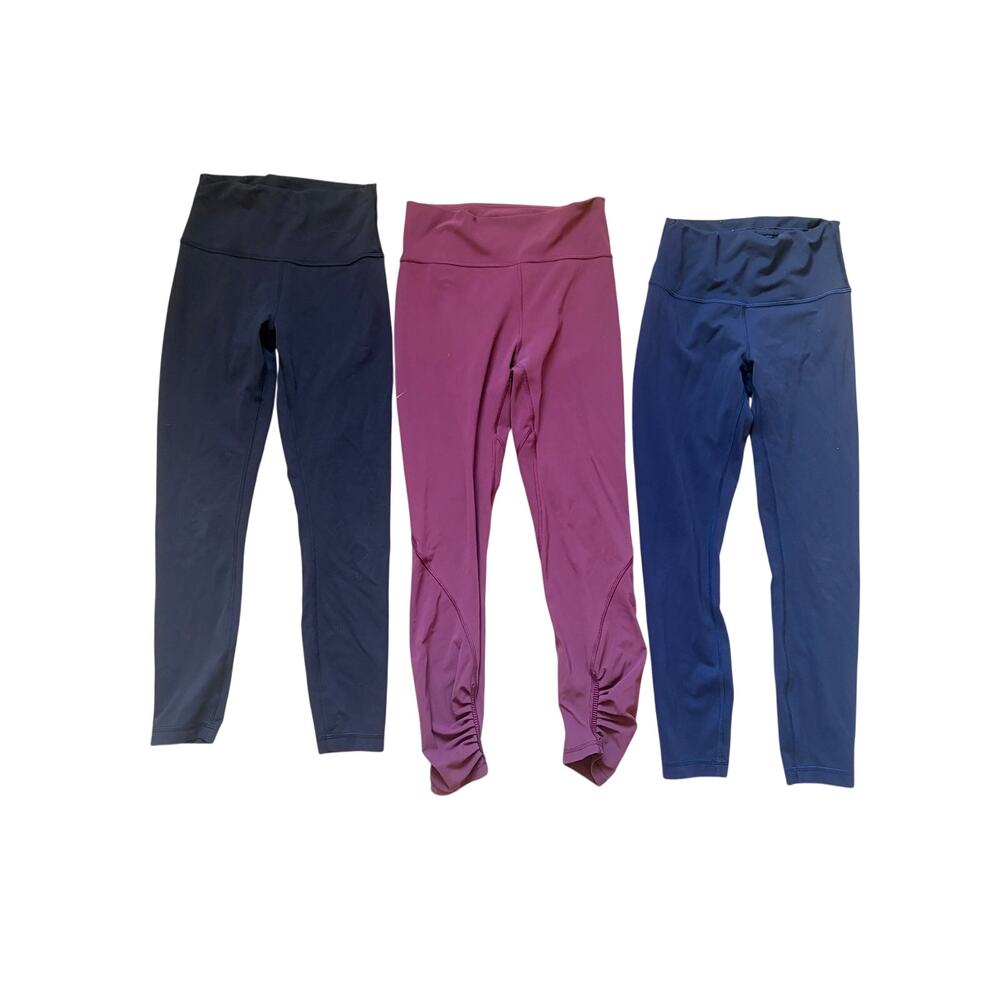 Lululemon Leggings Lot of 3 Size 6 Black Burgundy Navy Flawed Worn